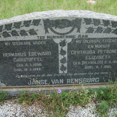 RENSBURG Hermanus Edeward Christoffel , Janse van 1886-1965 &amp; Gertruida Petronella Elizabeth REYNOLDS 1886-1961