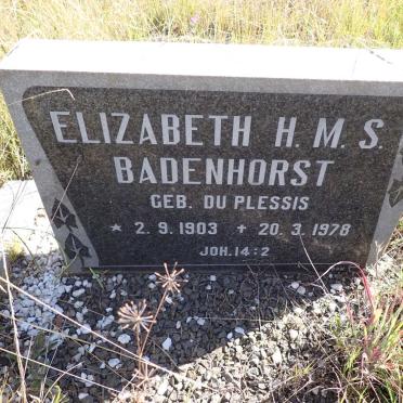 BADENHORST Elizabeth H.M.S. nee DU PLESSIS 1903-1978