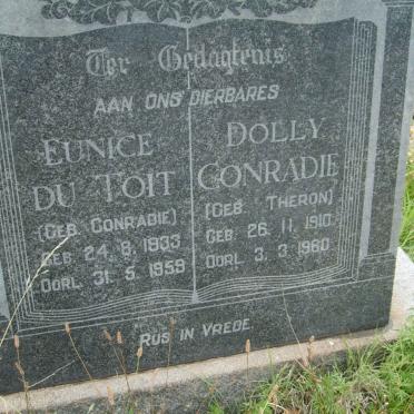 CONRADIE Dolly nee THERON 1910-1960 :: DU TOIT Eunice nee CONRADIE 1933-1959