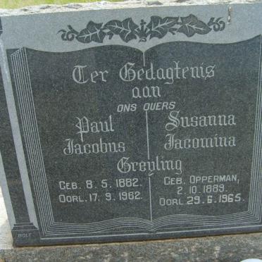 GREYLING Paul Jacobus 1882-1962 &amp; Susanna Jacomina OPPERMAN 1889-1965