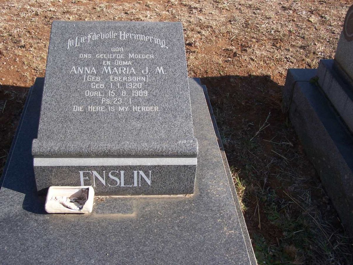 ENSLIN Anna Maria J.M. nee EBERSOHN 1920-1989