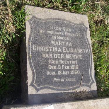 MERWE Christina Elizabeth, van der nee ROESTOF 1916-1950