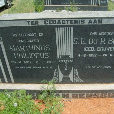 RENSBURG Marthinus Philippus, Janse van 1887-1962 &amp; S.E. du R. BRUWER 1892-1978