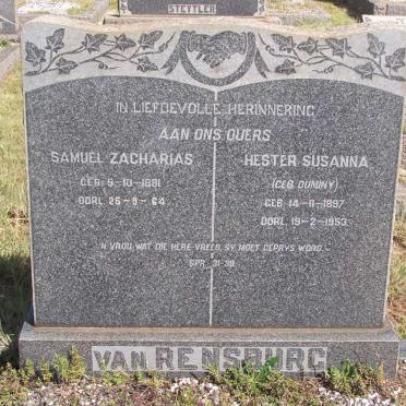 RENSBURG Samuel Zacharias, van 1891-1964 &amp; Hester Susanna DUMINY 1897-1953