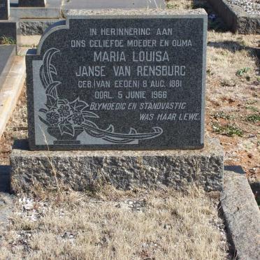 RENSBURG Maria Louisa, Janse van nee VAN EEDEN 1881-1966