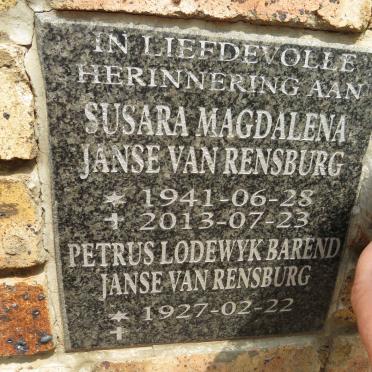 RENSBURG Petrus Lodewyk Barend, Janse van 1927- & Susara Magdalena 1941-2013