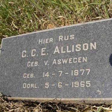 ALLISON G.C.E. nee V. ASWEGEN 1877-1965