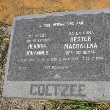 COETZEE Hendrik Johannes 1896-1980 &amp; Hester Magdalena SCHOEMAN 1905-1996