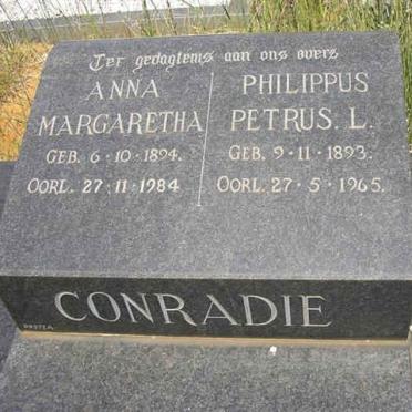 CONRADIE Philippus Petrus L. 1893-1965 &amp; Anna Margaretha 1894-1984