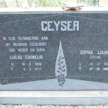 GEYSER Lucas Cornelis 1906-1977 &amp; Sophia Louisa STEYN 1920-1987