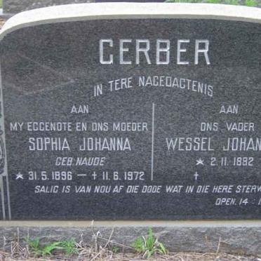 GERBER Wessel Johannes 1882-1975 &amp; Sophia Johanna NAUDE 1896-1972