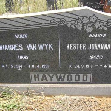 HAYWOOD Johannes Van Wyk 1914-1991 &amp; Hester Johanna Luzia 1916-1970