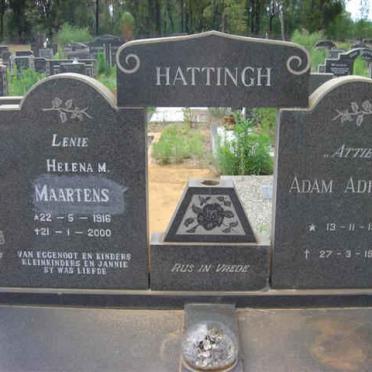HATTINGH Adam Adriaan 1921-1972 &amp; Helena M. MAARTENS 1916-2000