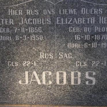 JACOBS Pieter Jacobus 1856-1950 &amp; Elizabeth Helena DU PLOOY 1870-1950