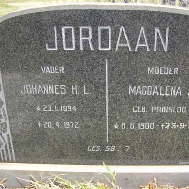 JORDAAN Johannes H.L. 1894-1972 &amp; Magdalena J. PRINSLOO 1900-1986