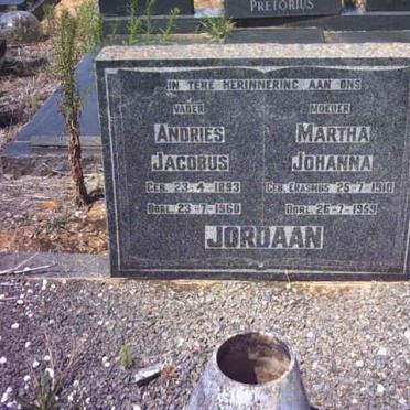 JORDAAN Andries Jacobus 1893-1960 &amp; Martha Johanna ERASMUS 1910-1959
