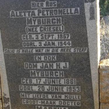 MYBURGH Jan H.J. 1861-1953 &amp; Aletta Petronella GRIESEL 1867-1944
