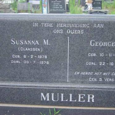 MULLER George F. 1877-1966 &amp; Susanna M. CLAASSEN 1878-1978