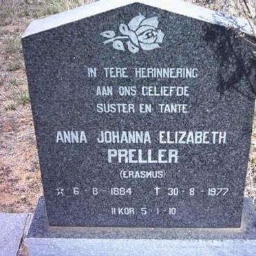 PRELLER Anna Johanna Elizabeth nee ERASMUS 1884-1977