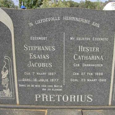 PRETORIUS Stephanus Esaias Jacobus 1887-1977 &amp; Hester Catharina DANNHAUSER 1898-1968