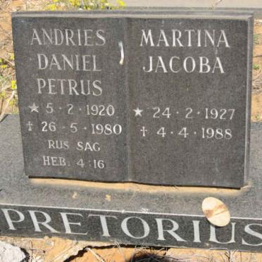 PRETORIUS Andries Daniel Petrus 1920-1980 &amp; Martina Jacoba 1927-1988