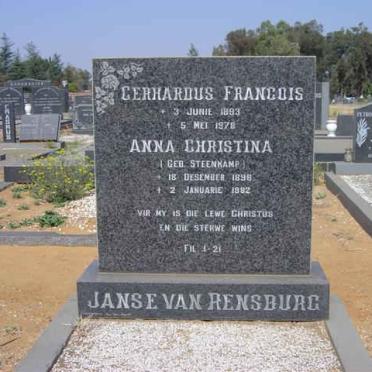 RENSBURG Gerhardus Francois, Janse van 1893-1978 &amp; Anna Christina STEENKAMP 1898-1982