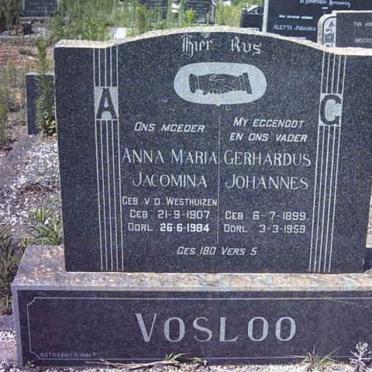VOSLOO Gerhardus Johannes 1899-1959 &amp; Anna Maria Jacomina V.D. WESTHUIZEN 1907-1984