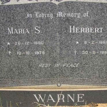 WARNE Herbert H. 1881-1964 &amp; Maria S. 1890-1979
