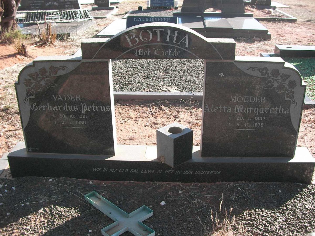 BOTHA Gerhardus Petrus 1901-1980 &amp; Aletta Margaretha 1907-1979