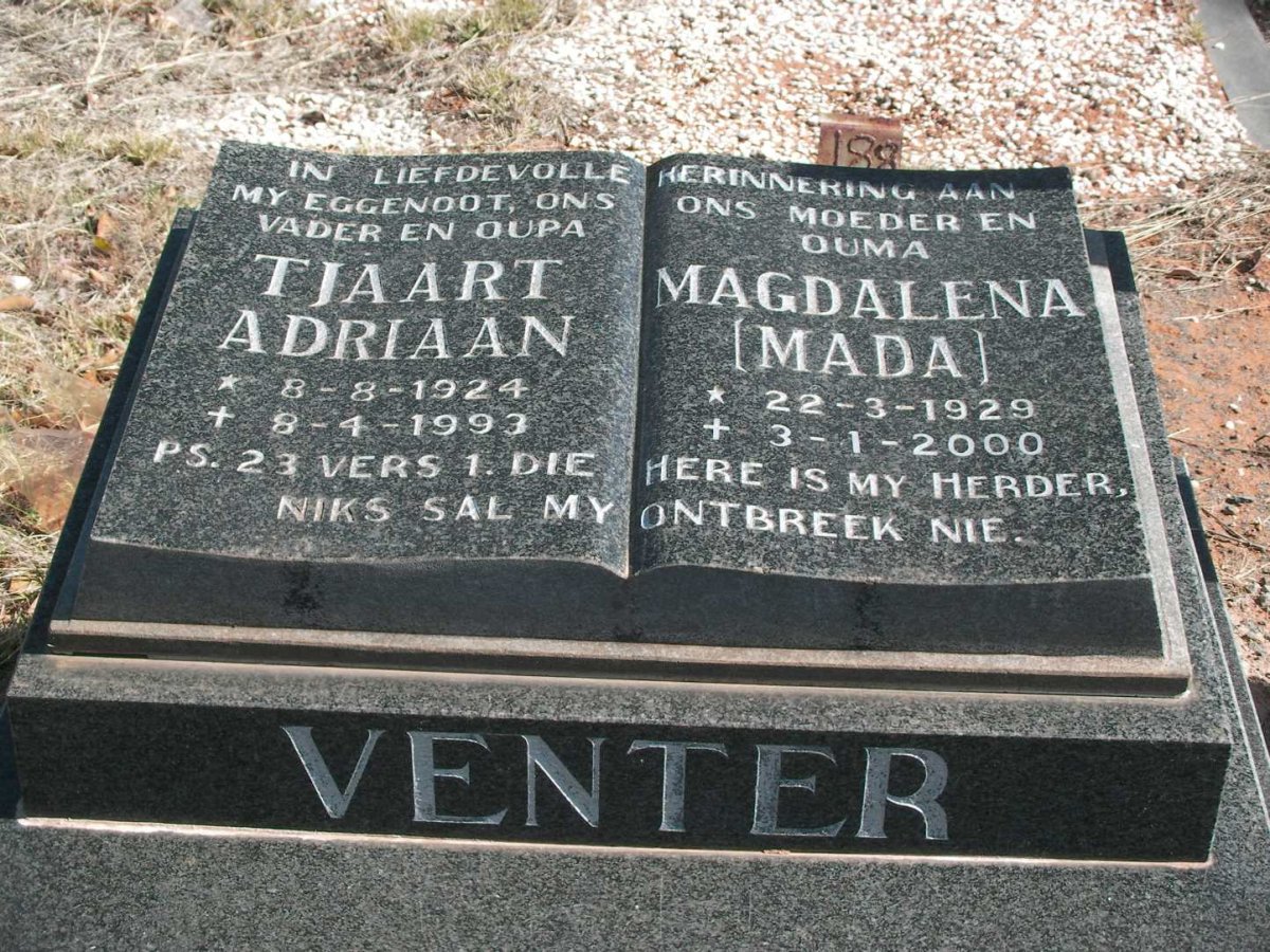 VENTER Tjaart Adriaan 1924-1993 &amp; Magdalena 1929-2000