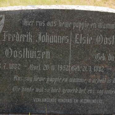 OOSTHUIZEN Frederik Johannes 1882-1952 &amp; Elsie DU TOIT 1882-1945