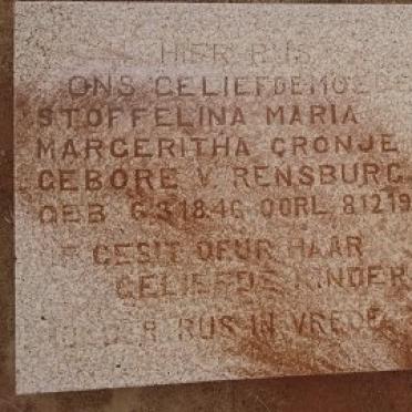 CRONJE Stoffelina Maria Margeritha nee V. RENSBURG 1846-1937