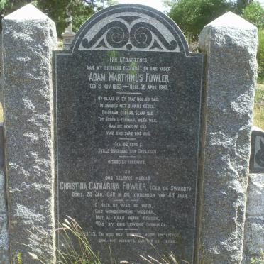 FOWLER Adam Marthinus 1863-1943 &amp; Christina Catharina DE SWARDT -1950