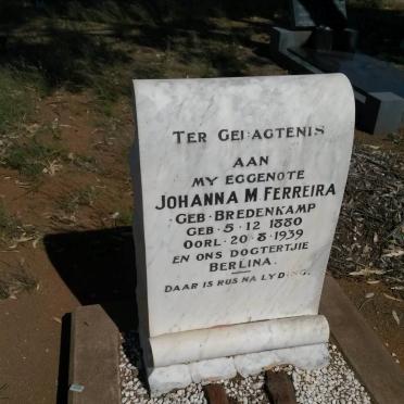 FERREIRA Johanna M. nee BREDENKAMP 1880-1939 :: FERREIRA Berlina