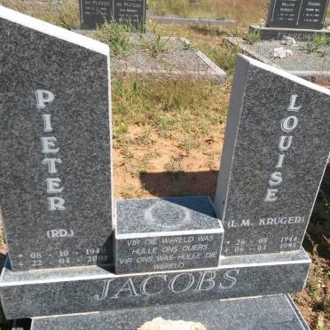 JACOBS Pieter D. 1940-2001 &amp; Louise M. KRUGER 1944-1998