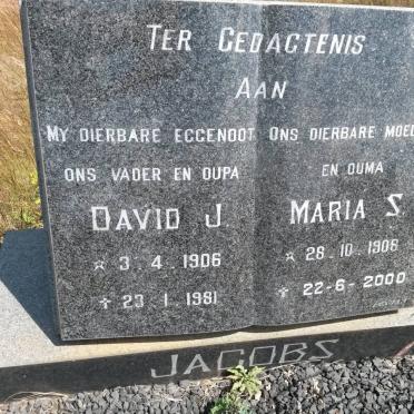 JACOBS David J. 1906-1981 &amp; Maria S. 1908-2000