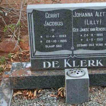 KLERK Gerrit Jacobus, de 1893-1985 &amp; Johanna Aletta JANSE VAN RENSBURG 1895-1989