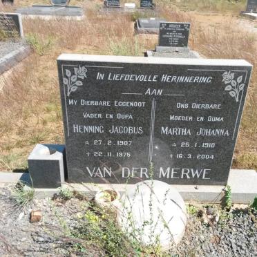 MERWE Henning Jacobus, van der 1907-1975 &amp; Martha Johanna 1910-2004