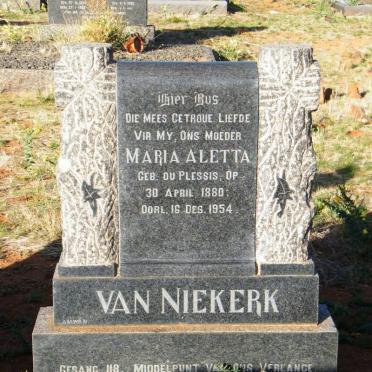 NIEKERK Maria Aletta, van nee DU PLESSIS 1880-1954