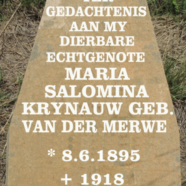 KRYNAUW Maria Salomina nee VAN DER MERWE 1895-1918