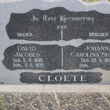 CLOETE David Jacobus 1930-1972 &amp; Johanna Carolina Susara 1932-