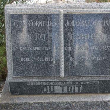 TOIT Gert Corneluis, du 1874-1950 &amp; Johanna Carolina Susarah 1877-1937
