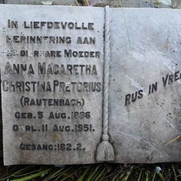PRETORIUS Anna Magaretha Christina nee RAUTENBACH 1886-1951