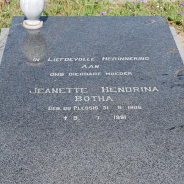 BOTHA Jeanette Hendrina nee DU PLESSIS 1906-1991