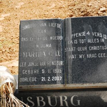 RENSBURG Martha C.D., Janse van nee JANSE VAN RENSBURG 1935-2007