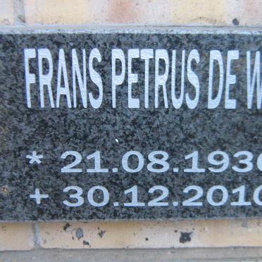 WET Frans Petrus, de 1936-2010