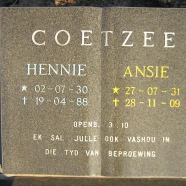 COETZEE Hennie 1930-1988 &amp; Ansie 1931-2009