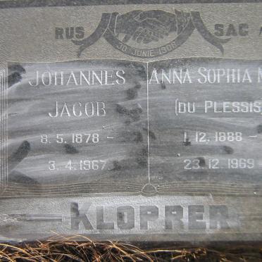 KLOPPER Johannes Jacob 1878-1967 &amp; Anna Sophia M.M. DU PLESSIS 1888-1969