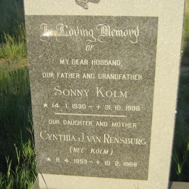 KOLM Sonny 1930-1988 :: J. VAN RENSBURG Cynthia nee KOLM 1953-1988