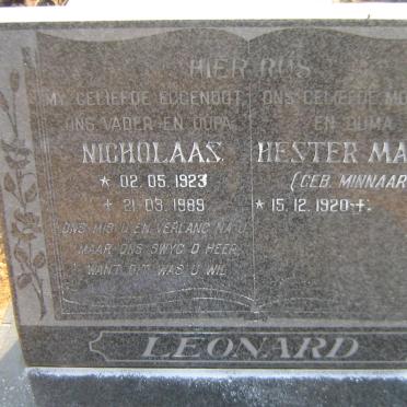 LEONARD Nicolaas 1923-1989 &amp; Hester Maria MINNAAR 1920-